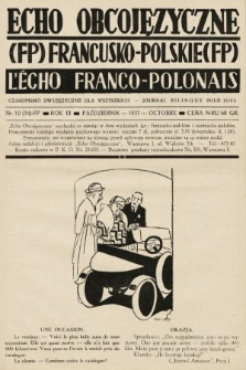 Echo Obcojęzyczne : czasopismo językowe dla wszystkich = L'Écho Franco-Polonais : journal linguistique pour tous. 1937, nr 10 FP