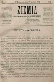 Ziemia : pismo ekonomiczno-społeczne, rolnicze i handlowe. 1892, nr 4