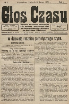 Głos Czasu : tygodnik niezależny , poświęcony życiu, kulturze i potrzebom miast i wsi ziem województwa kieleckiego, łódzkiego i śląskiego. 1928, nr 5