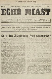 Echo Miast : tygodnik ponadpartyjny, poświęcony sprawom polskiego mieszczaństwa. 1933, nr 13