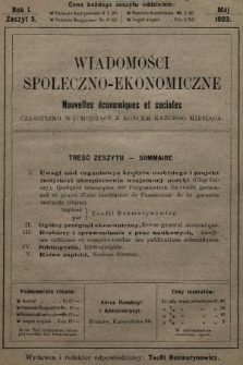 Wiadomości Społeczno-Ekonomiczne = Nouvelles Économiques et Sociales. 1903, nr 5