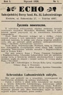 Echo Salezjańskiej Bursy Fund. Ks. Al. Lubomirskiego. 1926, nr 1