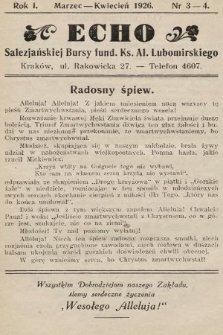 Echo Salezjańskiej Bursy Fund. Ks. Al. Lubomirskiego. 1926, nr 3-4