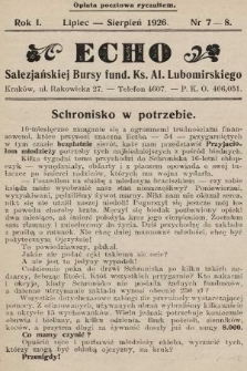 Echo Salezjańskiej Bursy Fund. Ks. Al. Lubomirskiego. 1926, nr 7-8