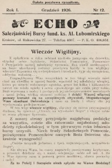 Echo Salezjańskiej Bursy Fund. Ks. Al. Lubomirskiego. 1926, nr 12