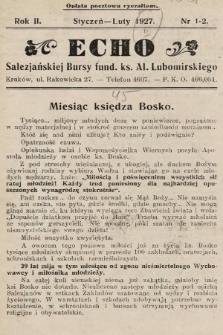 Echo Salezjańskiej Bursy Fund. Ks. Al. Lubomirskiego. 1927, nr 1-2
