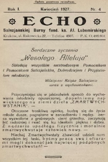 Echo Salezjańskiej Bursy Fund. Ks. Al. Lubomirskiego. 1927, nr 4