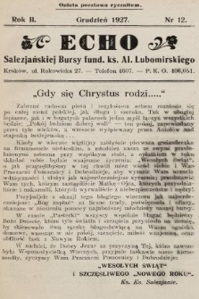 Echo Salezjańskiej Bursy Fund. Ks. Al. Lubomirskiego. 1927, nr 12