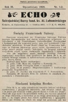 Echo Salezjańskiej Bursy Fund. Ks. Al. Lubomirskiego. 1928, nr 1-2