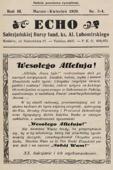 Echo Salezjańskiej Bursy Fund. Ks. Al. Lubomirskiego. 1928, nr 3-4