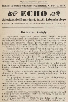 Echo Salezjańskiej Bursy Fund. Ks. Al. Lubomirskiego. 1928, nr 8-9-10