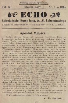 Echo Salezjańskiej Bursy Fund. Ks. Al. Lubomirskiego. 1929, nr 1-2