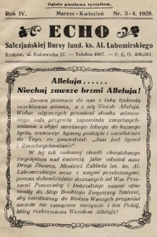 Echo Salezjańskiej Bursy Fund. Ks. Al. Lubomirskiego. 1929, nr 3-4