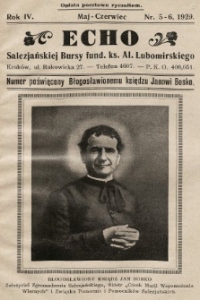 Echo Salezjańskiej Bursy Fund. Ks. Al. Lubomirskiego. 1929, nr 5-6