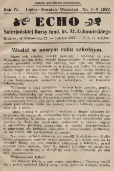 Echo Salezjańskiej Bursy Fund. Ks. Al. Lubomirskiego. 1929, nr 7-8