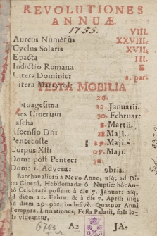 Directorium Divini Officii ac Missarum Juxta Rubricas Generales Breviarii & Missalis Romani nec non Decreta S. R. C. ad usum Almæ Ecclesiæ Metropolitanæ & Archidiæcesis Gnesnensis Accommodatum pro Anno Domini 1755