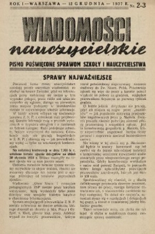 Wiadomości Nauczycielskie : pismo poświęcone sprawom szkoły i nauczycielstwa. 1937/1938, nr 2-3