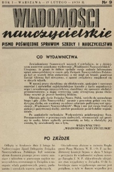 Wiadomości Nauczycielskie : pismo poświęcone sprawom szkoły i nauczycielstwa. 1937/1938, nr 9