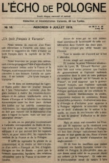 L'Écho de Pologne : tygodnik polityczno-społeczny, literacki i gospodarczy. 1919, nr 18
