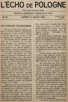 L'Écho de Pologne : tygodnik polityczno-społeczny, literacki i gospodarczy. 1919, nr 19