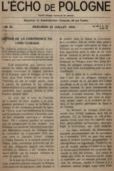 L'Écho de Pologne : tygodnik polityczno-społeczny, literacki i gospodarczy. 1919, nr 22