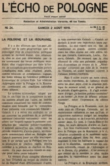 L'Écho de Pologne : tygodnik polityczno-społeczny, literacki i gospodarczy. 1919, nr 24