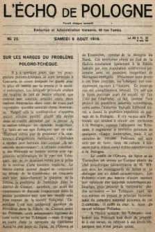 L'Écho de Pologne : tygodnik polityczno-społeczny, literacki i gospodarczy. 1919, nr 25