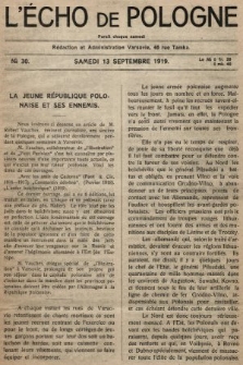 L'Écho de Pologne : tygodnik polityczno-społeczny, literacki i gospodarczy. 1919, nr 30