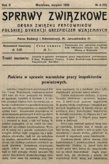 Sprawy Związkowe : organ Związku Pracowników Polskiej Dyrekcji Ubezpieczeń Wzajemnych. 1926, nr 4