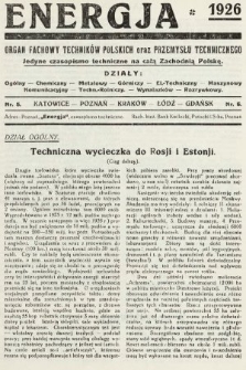 Energja : organ fachowy technikow polskich oraz przemysłu technicznego. 1926, nr 5
