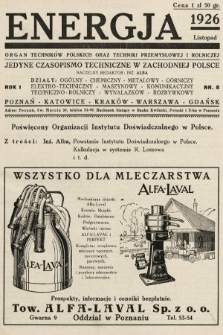 Energja : organ techników polskich oraz techniki przemysłowej i rolniczej. 1926, nr 8