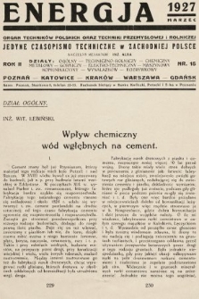 Energja : organ techników polskich oraz techniki przemysłowej i rolniczej. 1927, nr 15