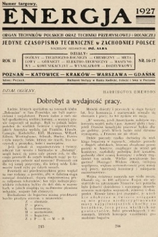 Energja : organ techników polskich oraz techniki przemysłowej i rolniczej. 1927, nr 16-17 (numer targowy)