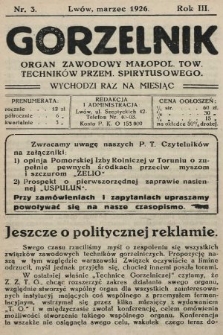 Gorzelnik : organ zawodowy Małopolskiego Towarzystwa Techników Przemysłu Spirytusowego. 1926, nr 3
