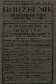 Gorzelnik : organ zawodowy Małopolskiego Towarzystwa Techników Przemysłu Spirytusowego. 1927, nr 1-2