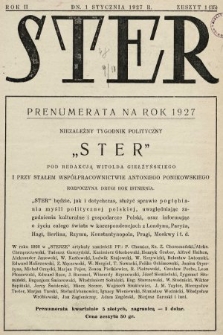 Ster : niezależny tygodnik polityczny. 1927, nr 1