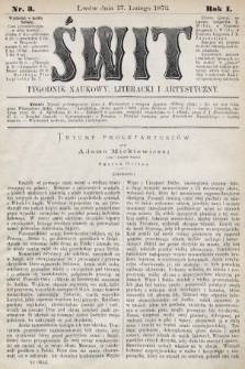 Świt : tygodnik naukowy, literacki i artystyczny. 1872, nr 3
