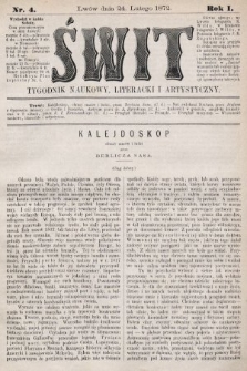 Świt : tygodnik naukowy, literacki i artystyczny. 1872, nr 4