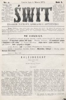 Świt : tygodnik naukowy, literacki i artystyczny. 1872, nr 5