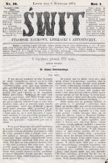 Świt : tygodnik naukowy, literacki i artystyczny. 1872, nr 10