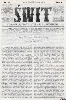 Świt : tygodnik naukowy, literacki i artystyczny. 1872, nr 17