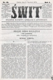 Świt : tygodnik naukowy, literacki i artystyczny. 1872, nr 19