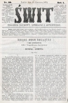 Świt : tygodnik naukowy, literacki i artystyczny. 1872, nr 20