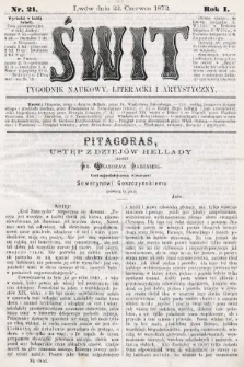 Świt : tygodnik naukowy, literacki i artystyczny. 1872, nr 21