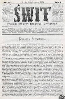 Świt : tygodnik naukowy, literacki i artystyczny. 1872, nr 23