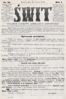 Świt : tygodnik naukowy, literacki i artystyczny. 1872, nr 25