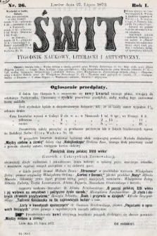 Świt : tygodnik naukowy, literacki i artystyczny. 1872, nr 26