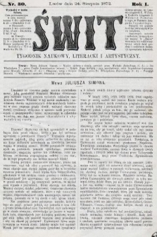 Świt : tygodnik naukowy, literacki i artystyczny. 1872, nr 30