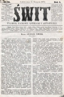 Świt : tygodnik naukowy, literacki i artystyczny. 1872, nr 31