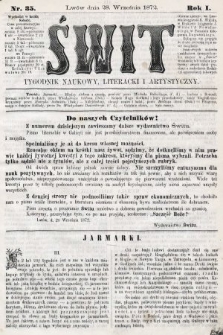 Świt : tygodnik naukowy, literacki i artystyczny. 1872, nr 35